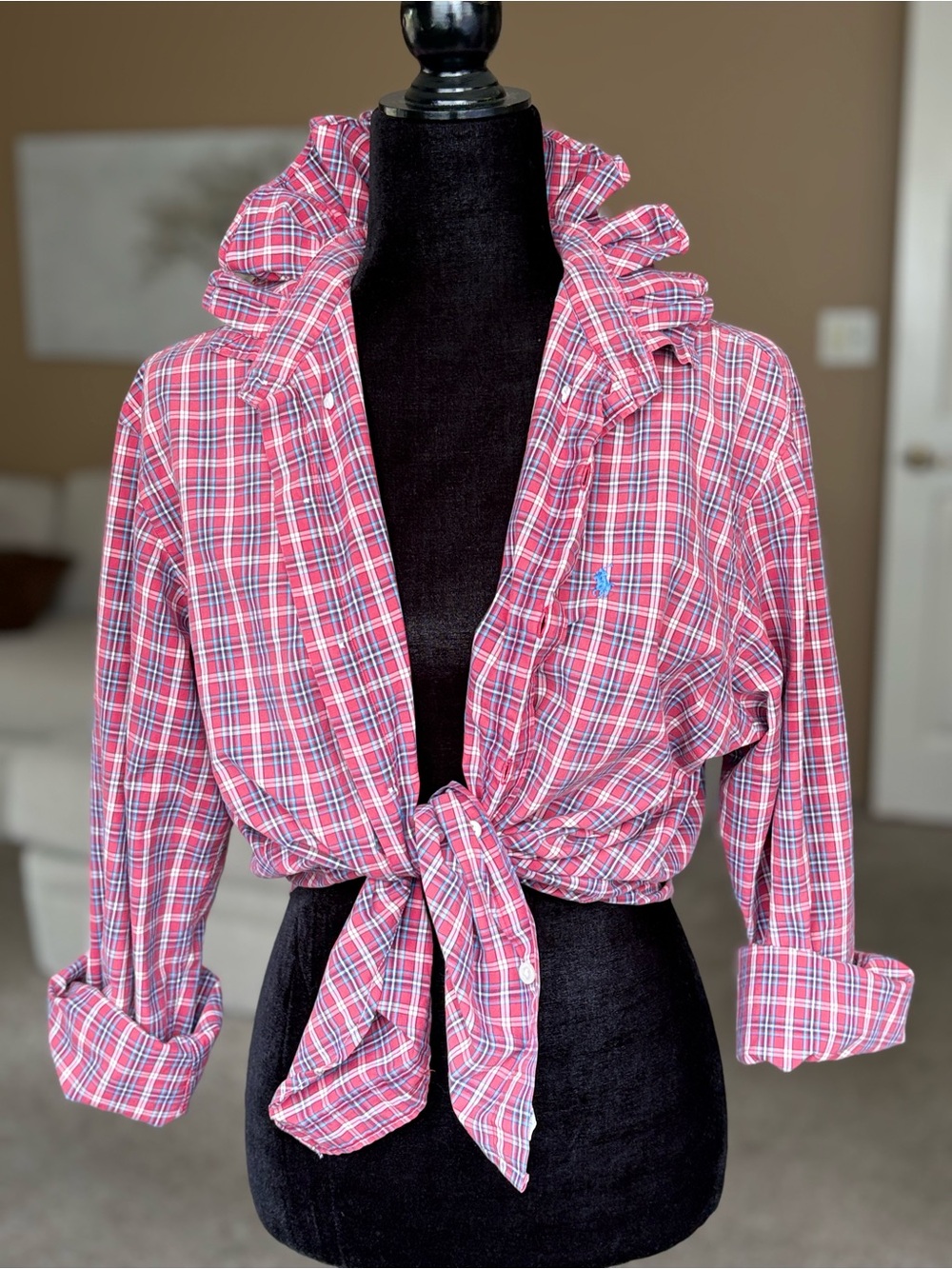 Reworked Ralph Lauren Red and White Plaid Button-Down Shirt